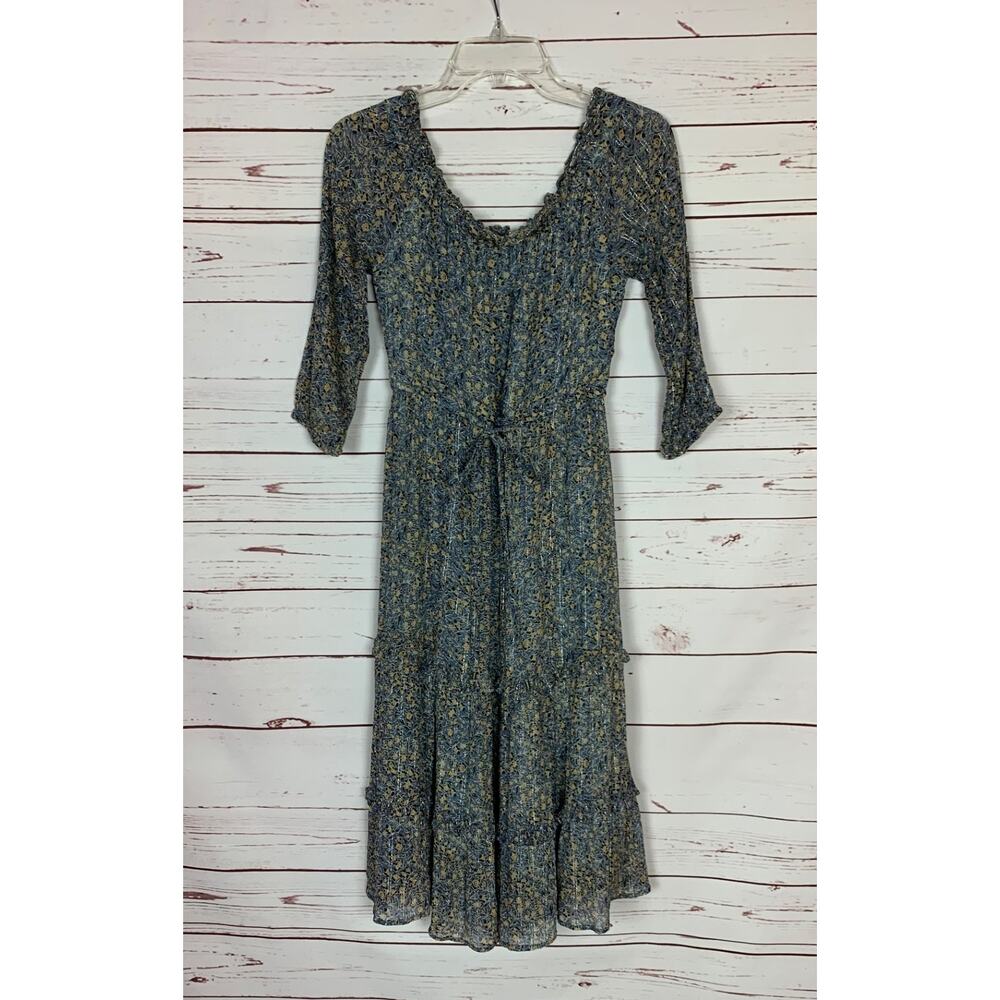 by Anthropologie Women's 2 Kira Off The Shoulder Peasant Floral Metallic Dress